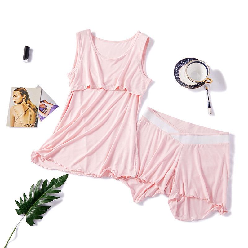 Curly Breastfeeding Vest Maternity Shorts Set - Amazitshop
