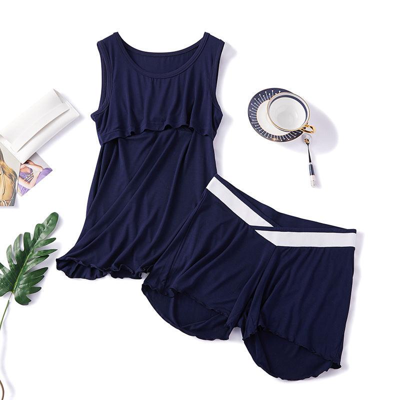 Curly Breastfeeding Vest Maternity Shorts Set - Amazitshop