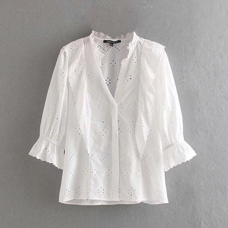 Cut - out embroidery shirt - Amazitshop