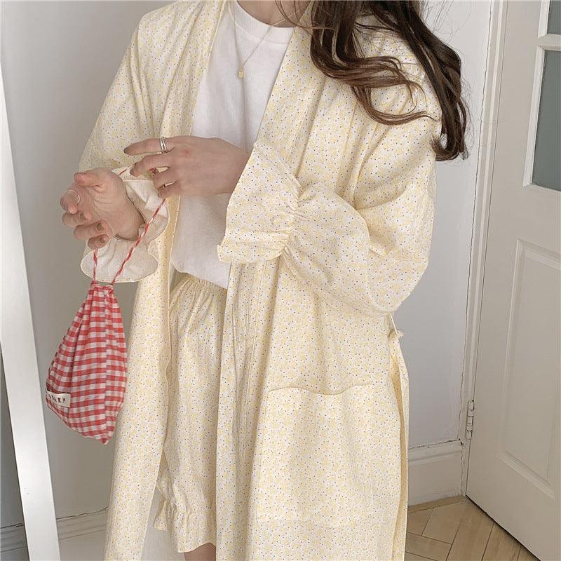 Cute Bathrobe Floral Long Kimono Loungewear - Amazitshop