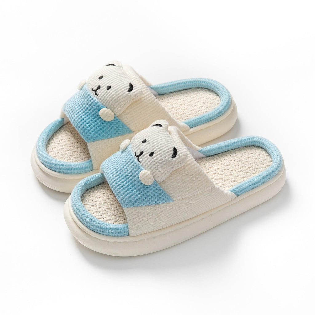Cute Cartoon Bear Slippers Spring And Autumn Fashion Thick - soled Mute Linen Slipper Women's House Shoes - Amazitshop