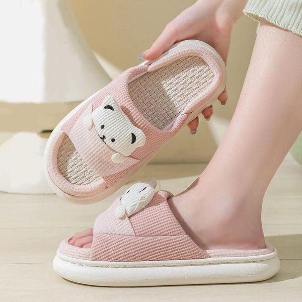 Cute Cartoon Bear Slippers Spring And Autumn Fashion Thick - soled Mute Linen Slipper Women's House Shoes - Amazitshop