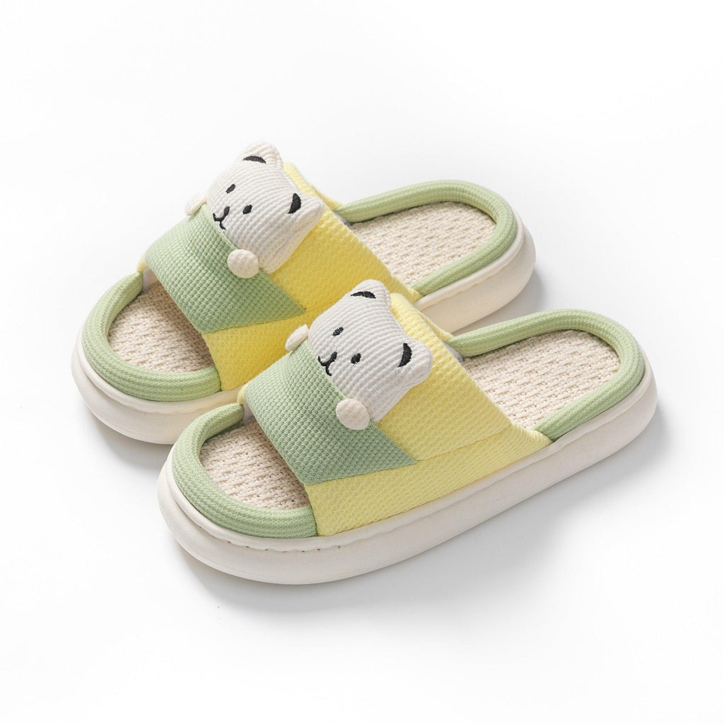 Cute Cartoon Bear Slippers Spring And Autumn Fashion Thick - soled Mute Linen Slipper Women's House Shoes - Amazitshop