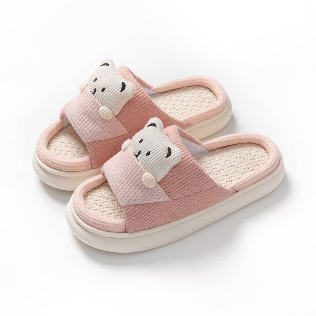 Cute Cartoon Bear Slippers Spring And Autumn Fashion Thick - soled Mute Linen Slipper Women's House Shoes - Amazitshop