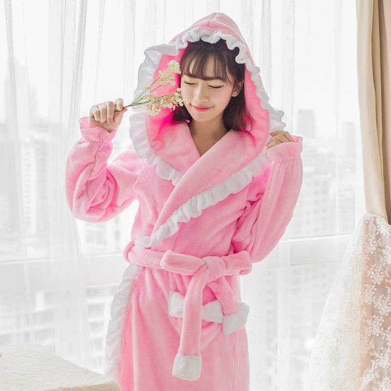 Cute Padded Flannel Nightgown Women Lace - Amazitshop