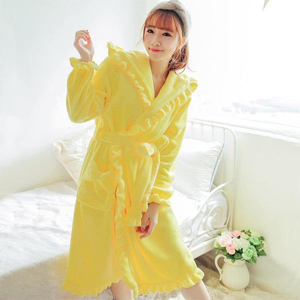 Cute Padded Flannel Nightgown Women Lace - Amazitshop