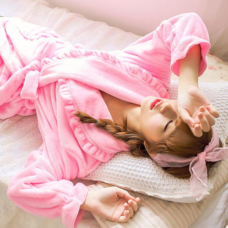 Cute Padded Flannel Nightgown Women Lace - Amazitshop