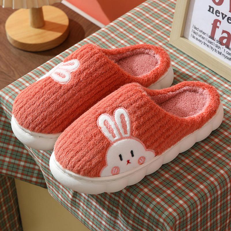 Cute Rabbit Striped Slippers For Women Thick - soled Indoor Couples Warm Winter Non - slip Home Slipper Plush Cotton Shoes - Amazitshop