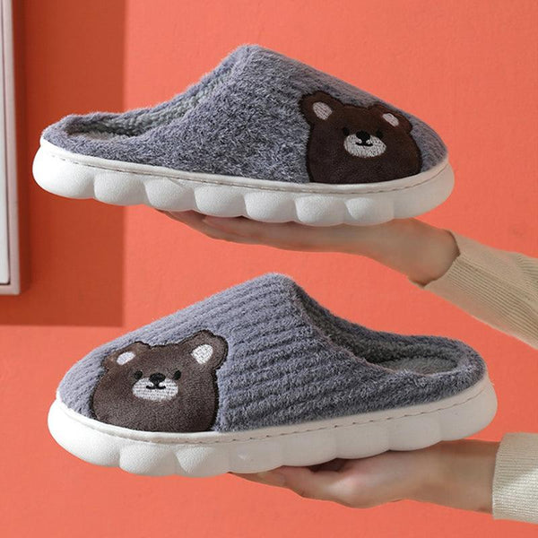 Cute Rabbit Striped Slippers For Women Thick - soled Indoor Couples Warm Winter Non - slip Home Slipper Plush Cotton Shoes - Amazitshop