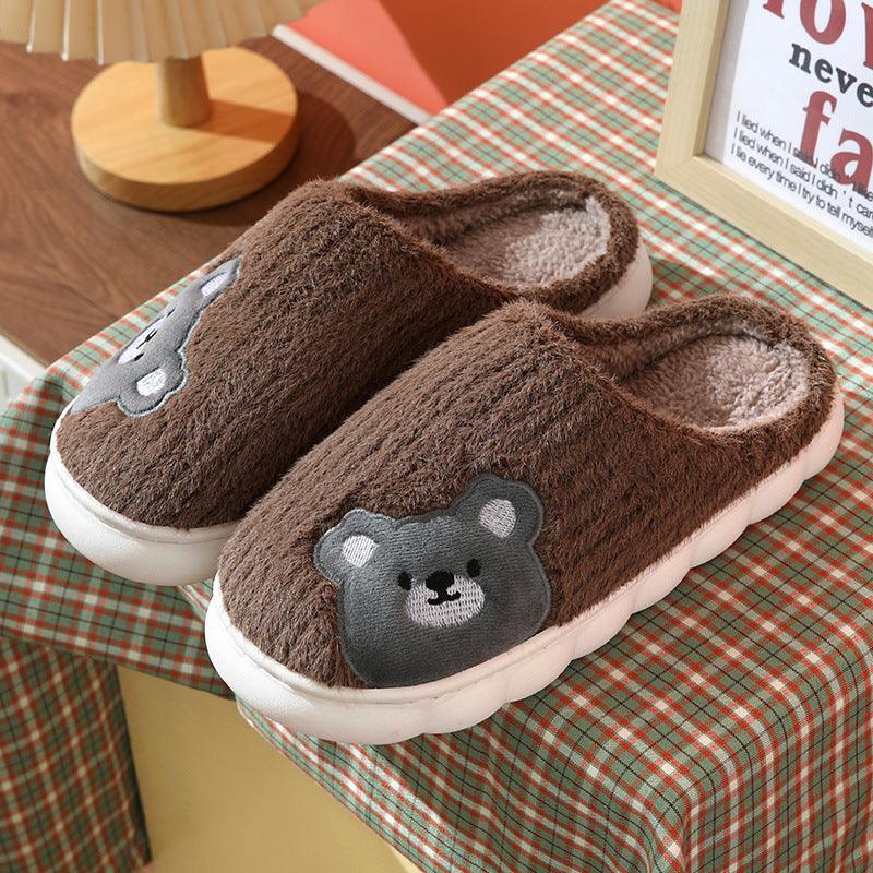 Cute Rabbit Striped Slippers For Women Thick - soled Indoor Couples Warm Winter Non - slip Home Slipper Plush Cotton Shoes - Amazitshop