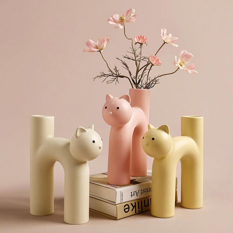 Cute Tube Cat Vase Living Room Home Desktop Decoration Home Decor - Amazitshop