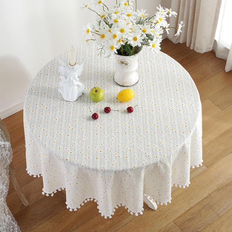Daisy Lilac Cotton Jacquard Round Tablecloth - Amazitshop