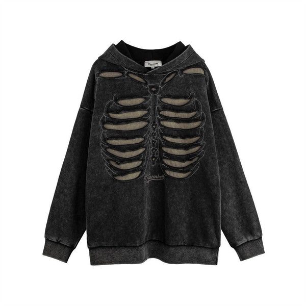 Dark Design Cut - out Hollow - out Skeleton Hooded Sweater - Amazitshop