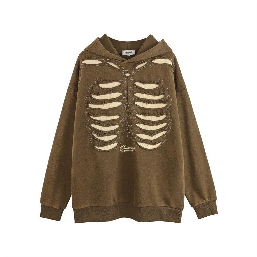 Dark Design Cut - out Hollow - out Skeleton Hooded Sweater - Amazitshop