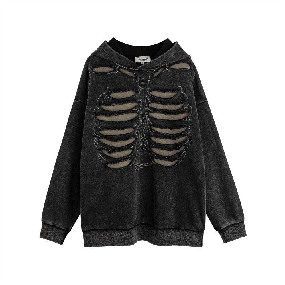 Dark Design Cut - out Hollow - out Skeleton Hooded Sweater - Amazitshop