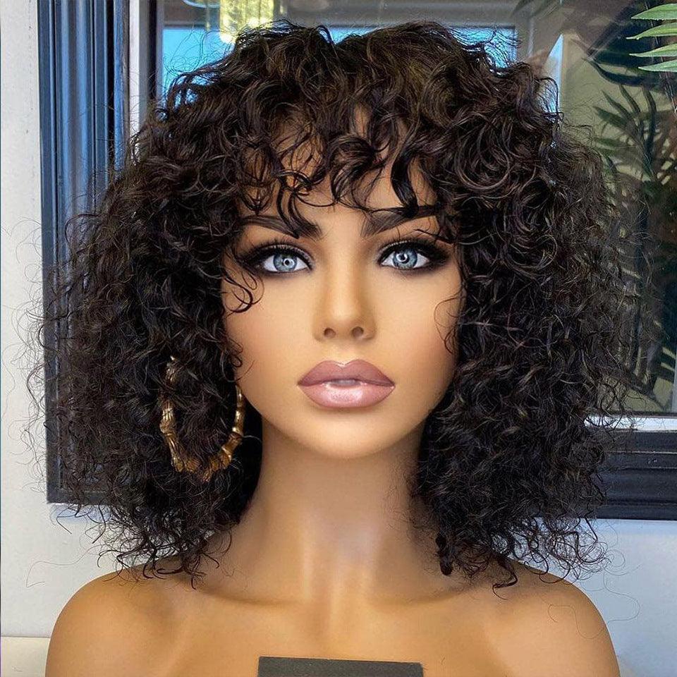 Deep Curly Fringe Human Hair Wigs With Bangs - Amazitshop