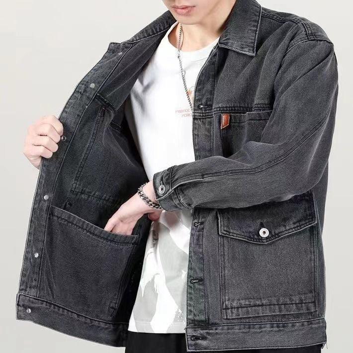 Denim Loose Spring And Autumn Trendy Workwear Jacket Top Denim Short Gown Men - Amazitshop