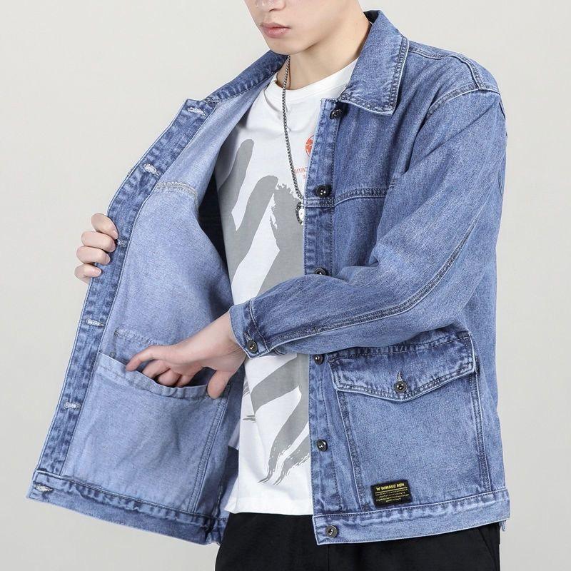 Denim Loose Spring And Autumn Trendy Workwear Jacket Top Denim Short Gown Men - Amazitshop