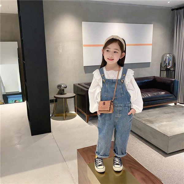 Denim overalls long - sleeved lace shirt Korean suit - Amazitshop
