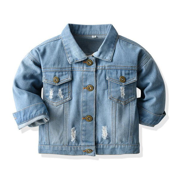 Distressed Cardigan Denim Short Long Sleeve Lapel Children's Wear - Amazitshop