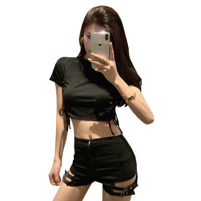 Double Buckle Design High Waist Stretch Tight Shorts For Women - Amazitshop