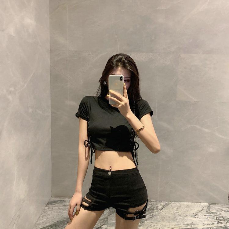 Double Buckle Design High Waist Stretch Tight Shorts For Women - Amazitshop