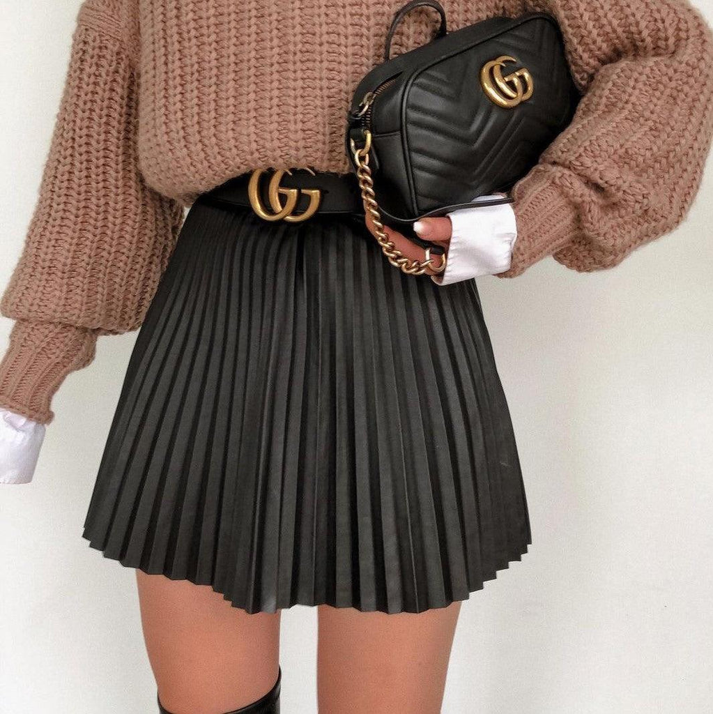 Draped Pleated Knitted Mini Skirts Women Winter Short Skirt - Amazitshop