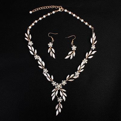 Earrings necklace bridal jewelry three - piece alloy plating European and American bride set jewelry set - Amazitshop