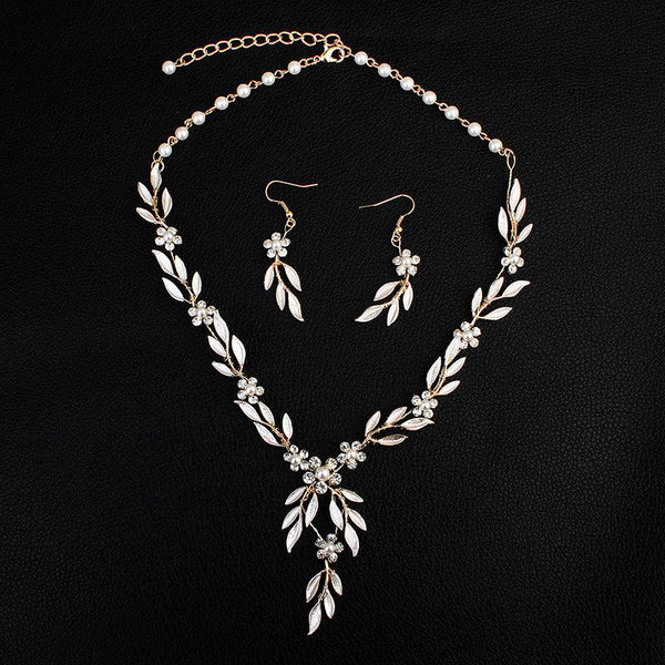 Earrings necklace bridal jewelry three - piece alloy plating European and American bride set jewelry set - Amazitshop