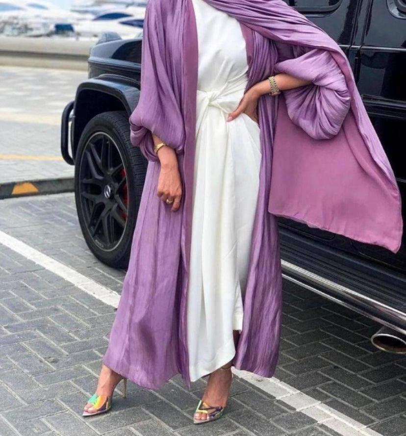 Eid Muslim Abaya Dress Kimono For Women Fashion Shining Silklike Summer Abayas Cardigan Puff Sleeve Dubai Turkey Clothes - Amazitshop