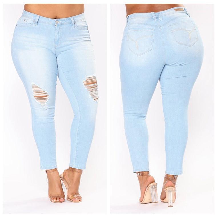 Elastic embroidered denim ladies feet pants jeans - Amazitshop