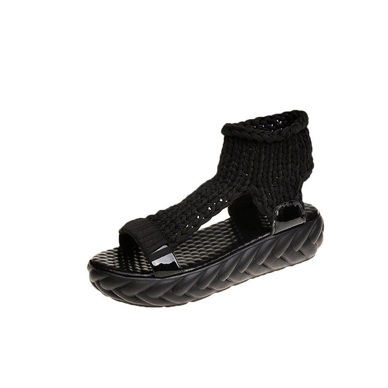 Elevated Woolen Sandals For Women With Toe For Summer Korean Edition - Amazitshop