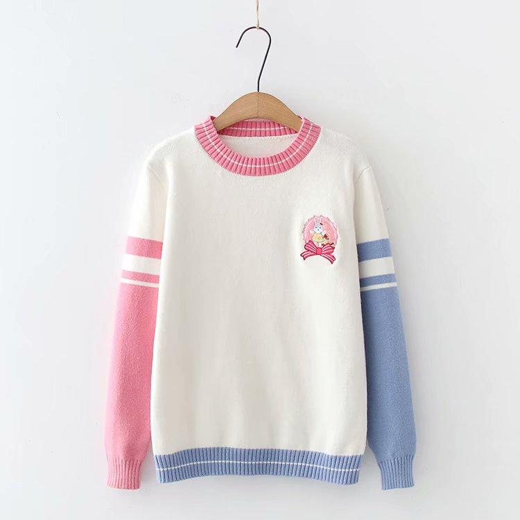 Embroidered Rabbit Girls' Student Sweater Pullover - Amazitshop