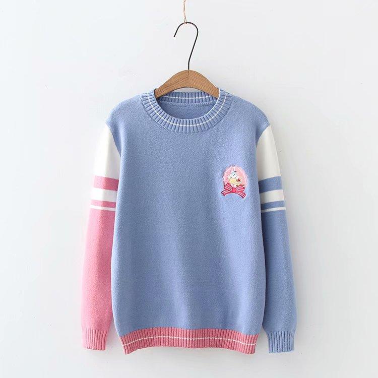 Embroidered Rabbit Girls' Student Sweater Pullover - Amazitshop