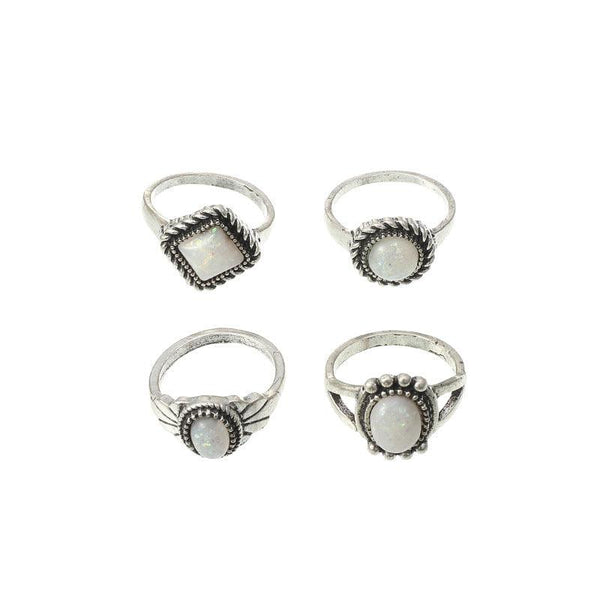European And American Bohemian Retro Distressed Acrylic Paillette Four - piece Ring Set Women - Amazitshop