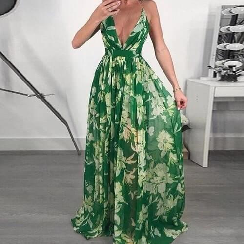 European and American deep V - neck back chiffon dress - Amazitshop