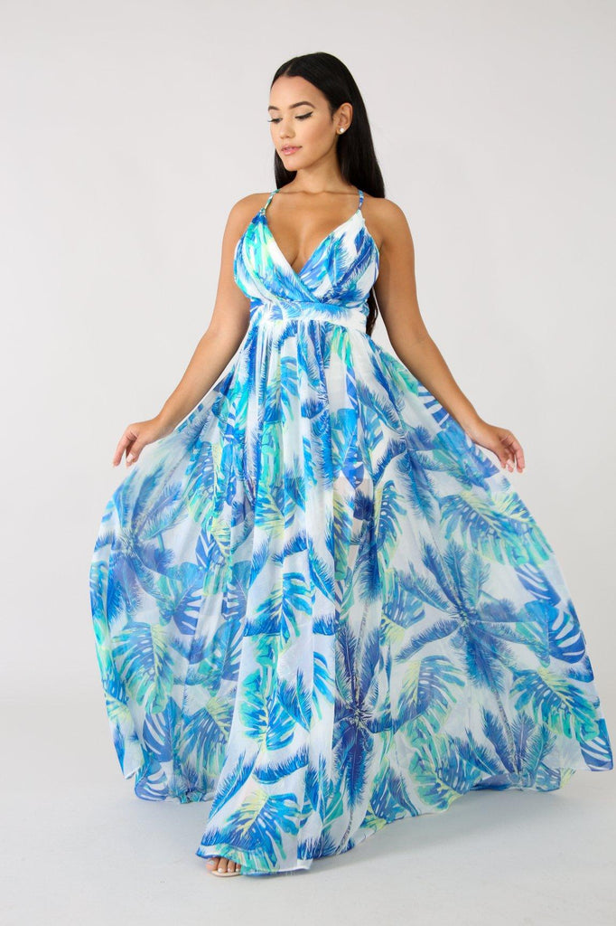 European and American deep V - neck back chiffon dress - Amazitshop