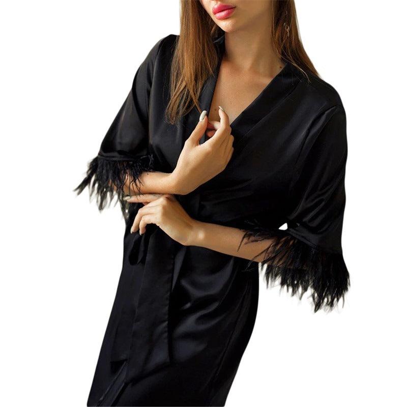 European And American Fashion Satin Smooth Feather Pajamas - Amazitshop