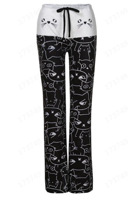 European And American Hot Digital Printing Cartoon Cat Pattern Bell - bottoms Wide Leg Pants For Women - Amazitshop