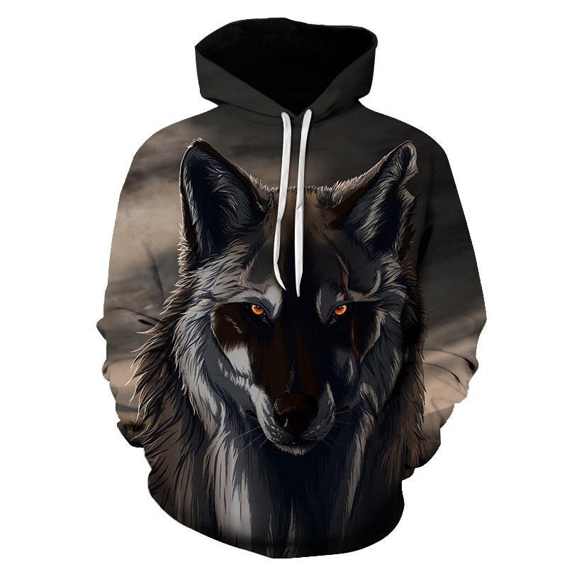 European And American Men's 3D Digital Printing Wolf Dog Hooded Sweater - Amazitshop