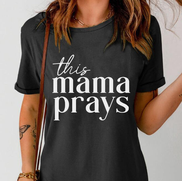 European And American Mother's Prayer Graphic T-shirt Printed Casual Round Neck Short - Amazitshop