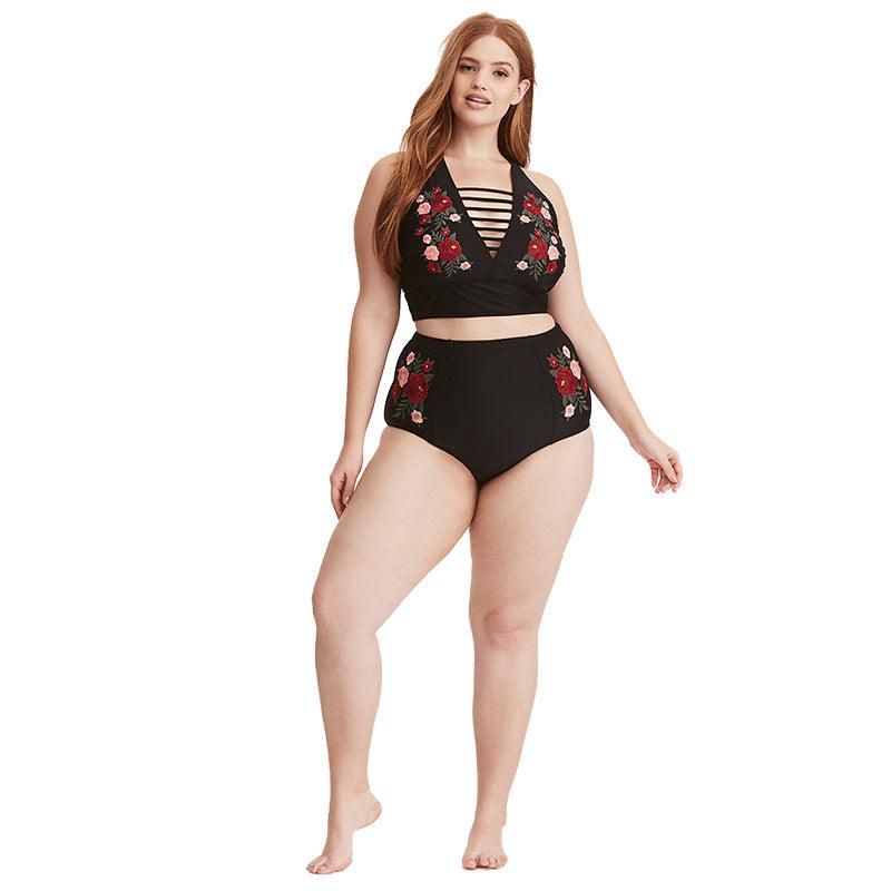 European and American plus fertilizer plus high waist swimsuit fat lady plus size bikini - Amazitshop
