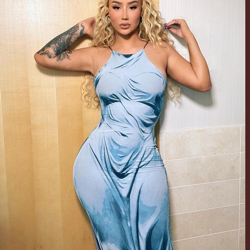 European And American Style Hot Girl Close - fitting Fashion Human Body Printing Slip Dress - Amazitshop