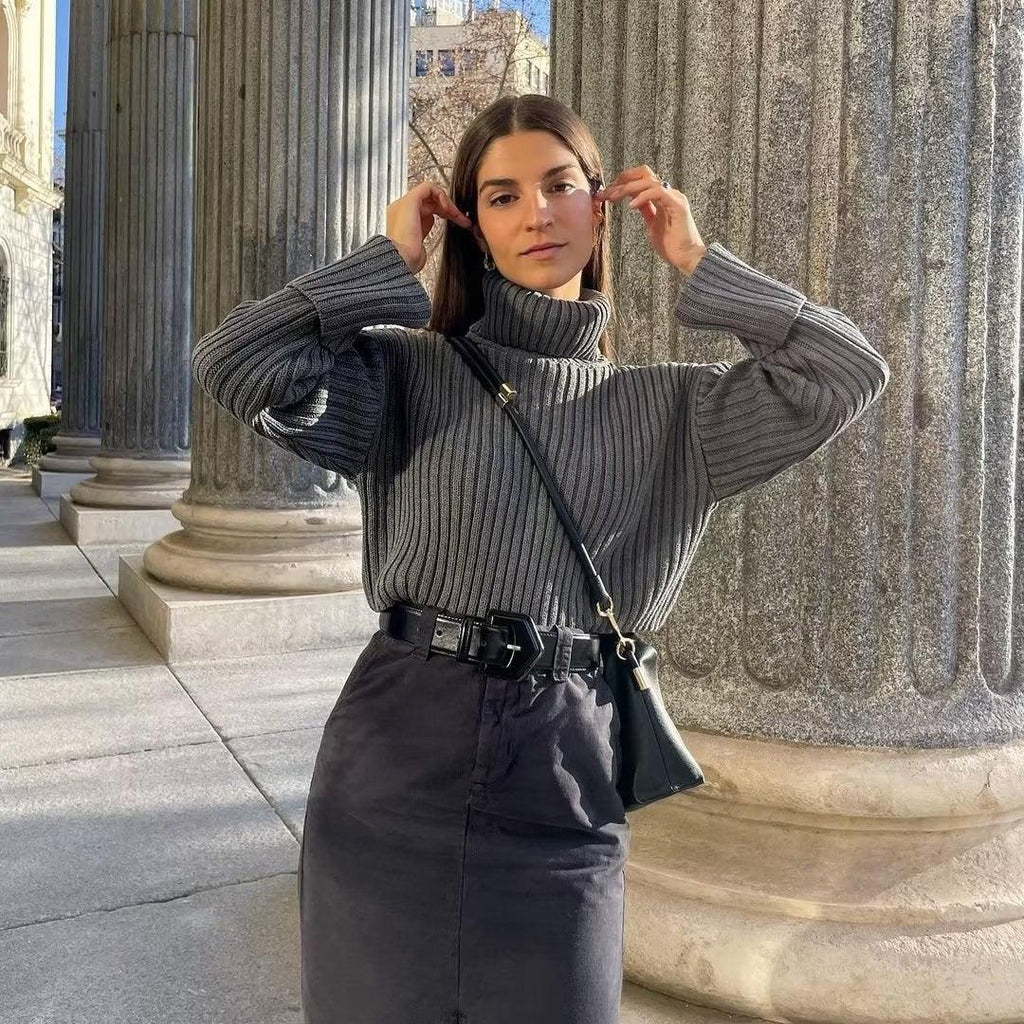 European And American Style Women's Ribbed Turtleneck Sweater Women - Amazitshop