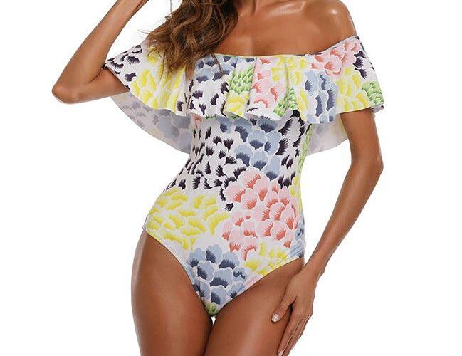 European and American Swimwear Big One Shoulder Shell Print European and American One Piece Bikini - Amazitshop