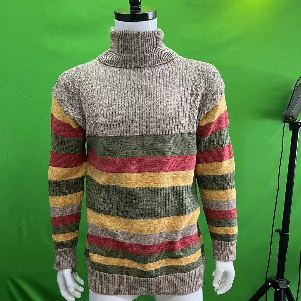 European And American Turtleneck Sweater Autumn And Winter Lapel Color Matching Knitted - Amazitshop
