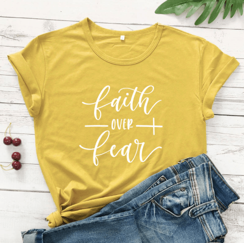 Faith Over Fear Christian T-Shirt Religion Clothing For Women Faith Shirt - Amazitshop
