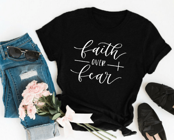 Faith Over Fear Christian T-Shirt Religion Clothing For Women Faith Shirt - Amazitshop