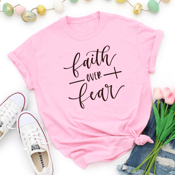 Faith Over Fear Christian T-Shirt Religion Clothing For Women Faith Shirt - Amazitshop
