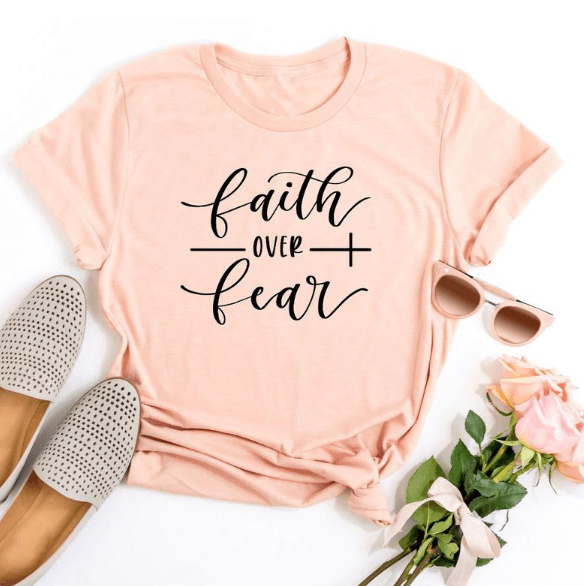 Faith Over Fear Christian T-Shirt Religion Clothing For Women Faith Shirt - Amazitshop